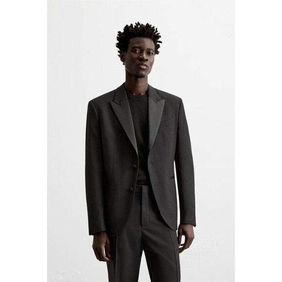 Zara Men Suit Blazer Tuxedo Jacket EU 48 US 38 Black Straight Fit 8896/675 NWoT - Picture 1 of 8